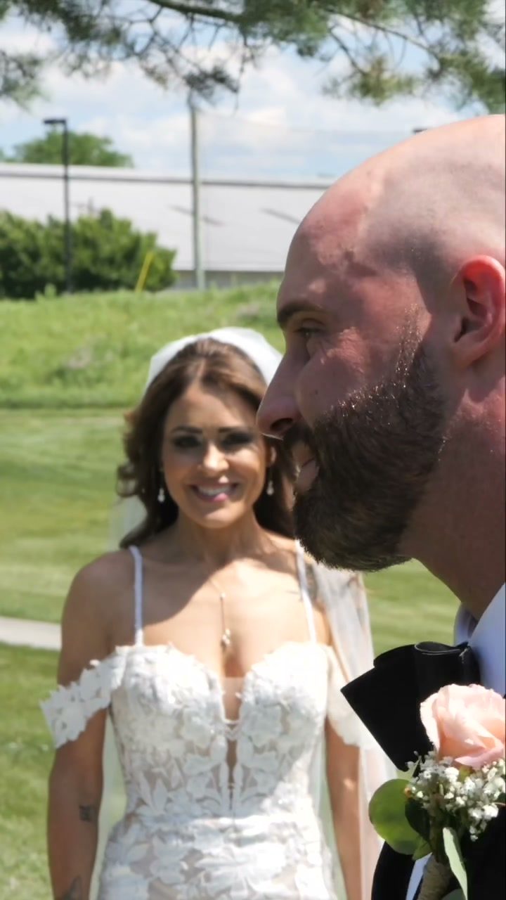 Groom turning around with anticipation during first look in Pennsylvania