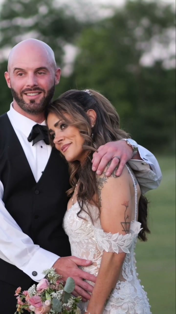 Romantic bride and groom sunset portrait