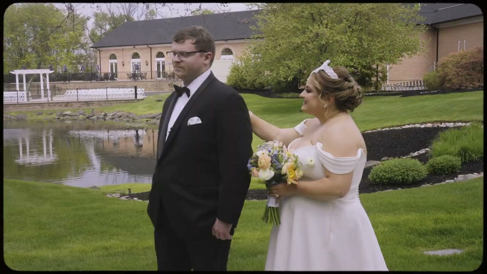 Bride and groom emotional first look at Spring Mill Manor Bucks County wedding