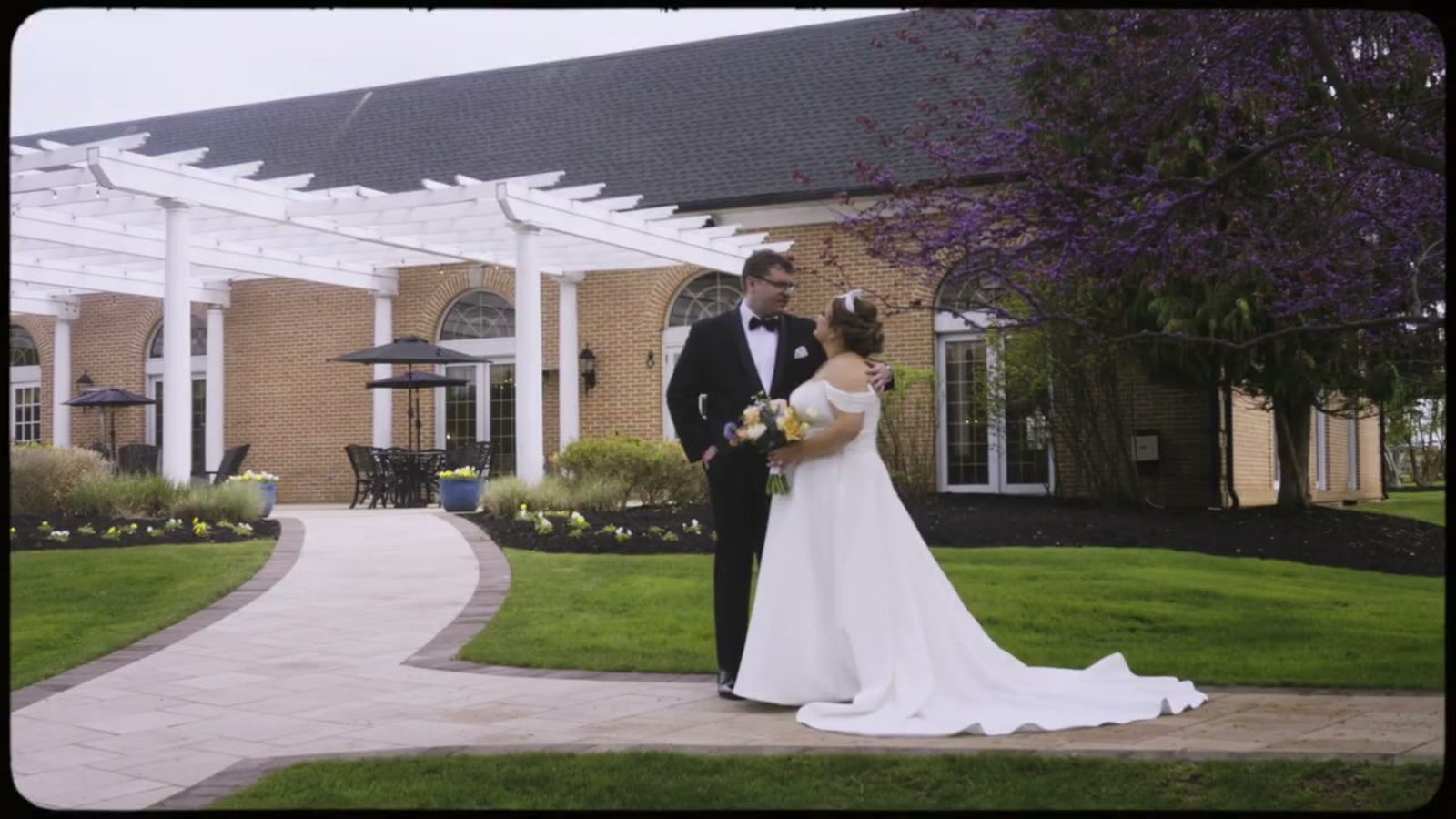 Bride and groom cinematic wedding portrait in Bucks County Pennsylvania