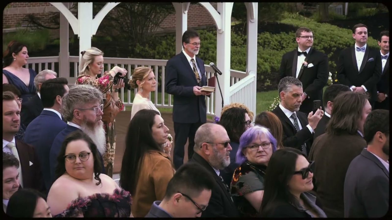 Outdoor gazebo wedding ceremony seating at Spring Mill Manor
