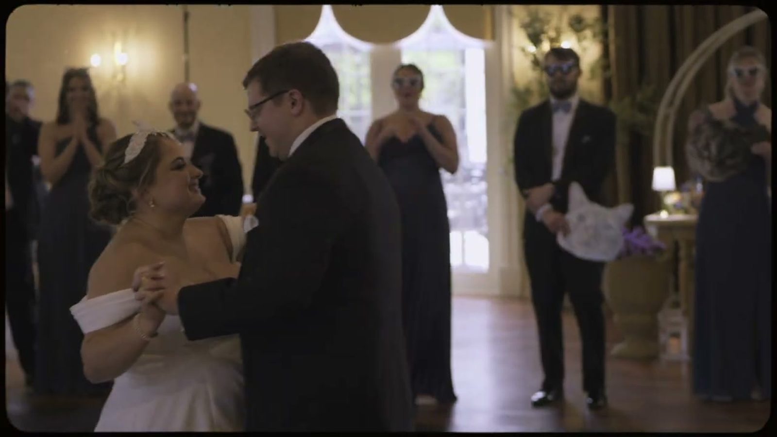 Newlywed romantic first dance at Spring Mill Manor wedding reception
